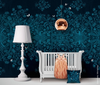 Floramentation wallpaper and Belle Sleigh Cot Bed