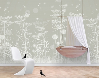 Grey Lost Garden WallScene wallpaper in nursery