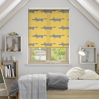 Mustard and grey bedroom