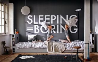 Cool kids bedroom with dark walls