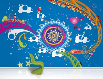 Helter Skelter mural in bedroom
