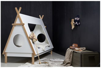 Tipi tent bed in dark bedoom, using black in kids rooms