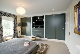 Grey Bedroom storage, grey built in storage