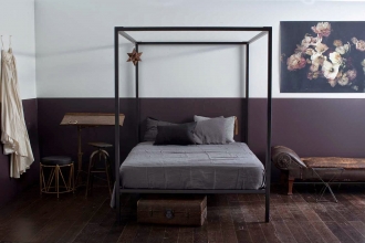 Large four poster bed, vintage girl's bedroom