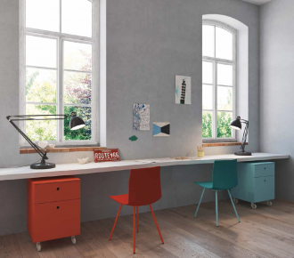 desk in playroom, long desks in kids room