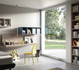 Desk in bedroom, unisex desk, wood and yellow