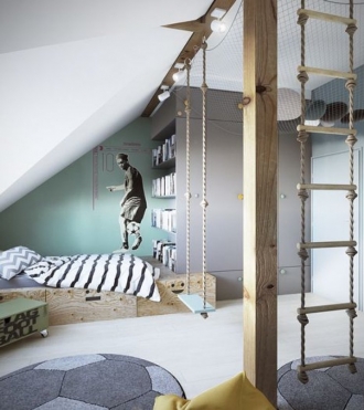 Cool boys bedroom, swing in bedroom