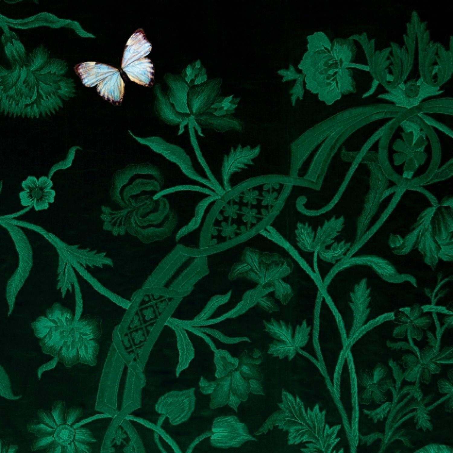 Floramentation emerald green wallpaper sample