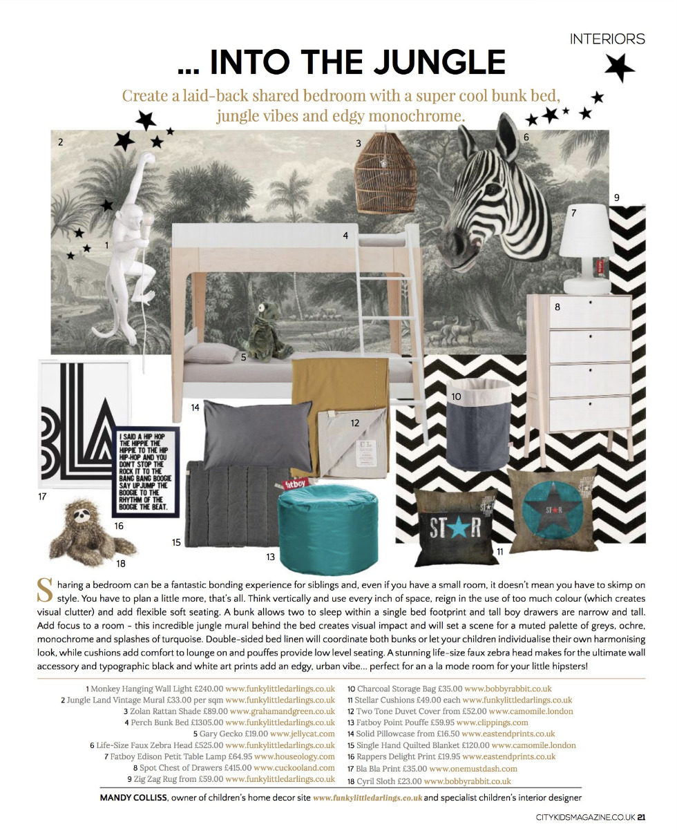 Funky Little Darlings Interior Design page showing how to create a shared bedroom for siblings
