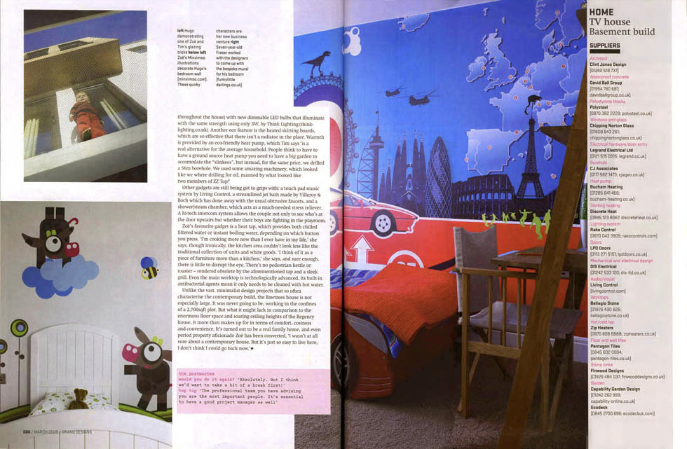 Ferrari Across The World bespoke mural in Grand Designs house for Zoe and Tim Bawtree