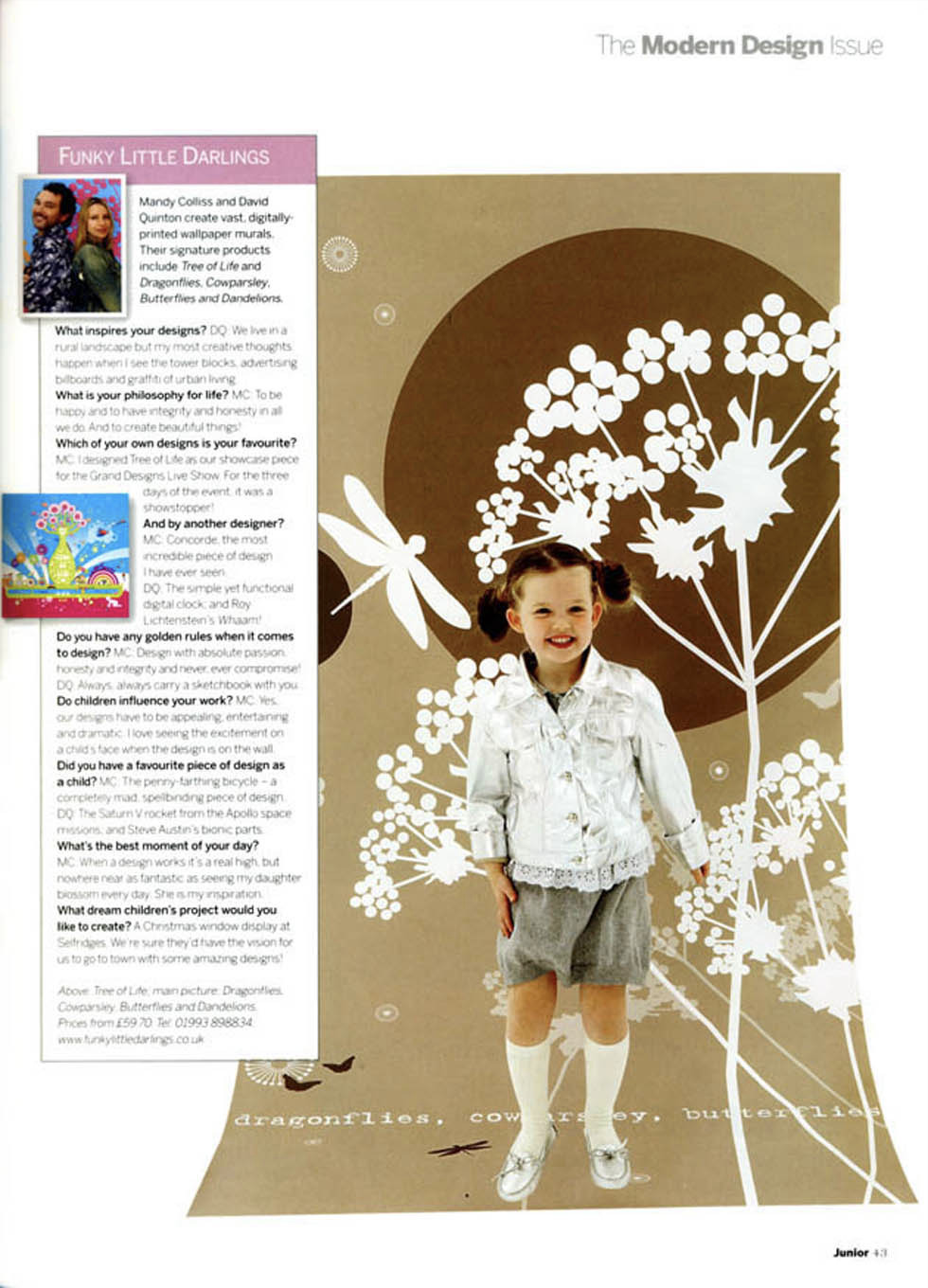 Interview with Mandy Colliss and David Quinton in the Modern Design issue of Junior